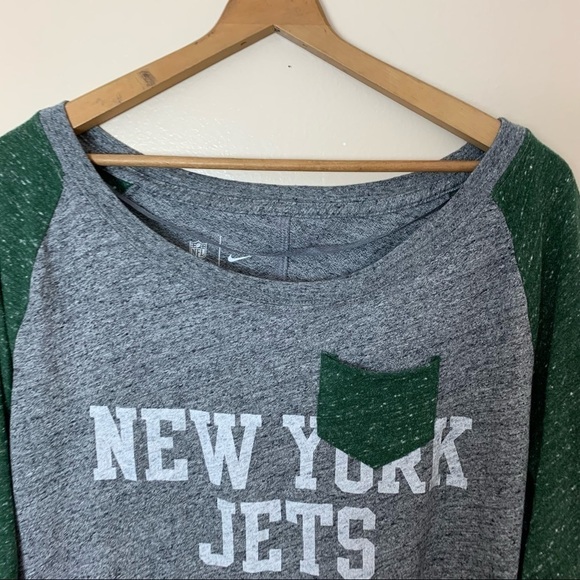 [Nike] Heather Gray & Green Baseball Pocket Tee New York Jets Top - Picture 2 of 9